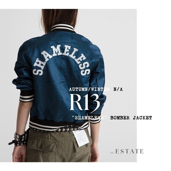 R13 SHAMELESS Dark Blue Polyester Bomber Jacket - Picture 1 of 10